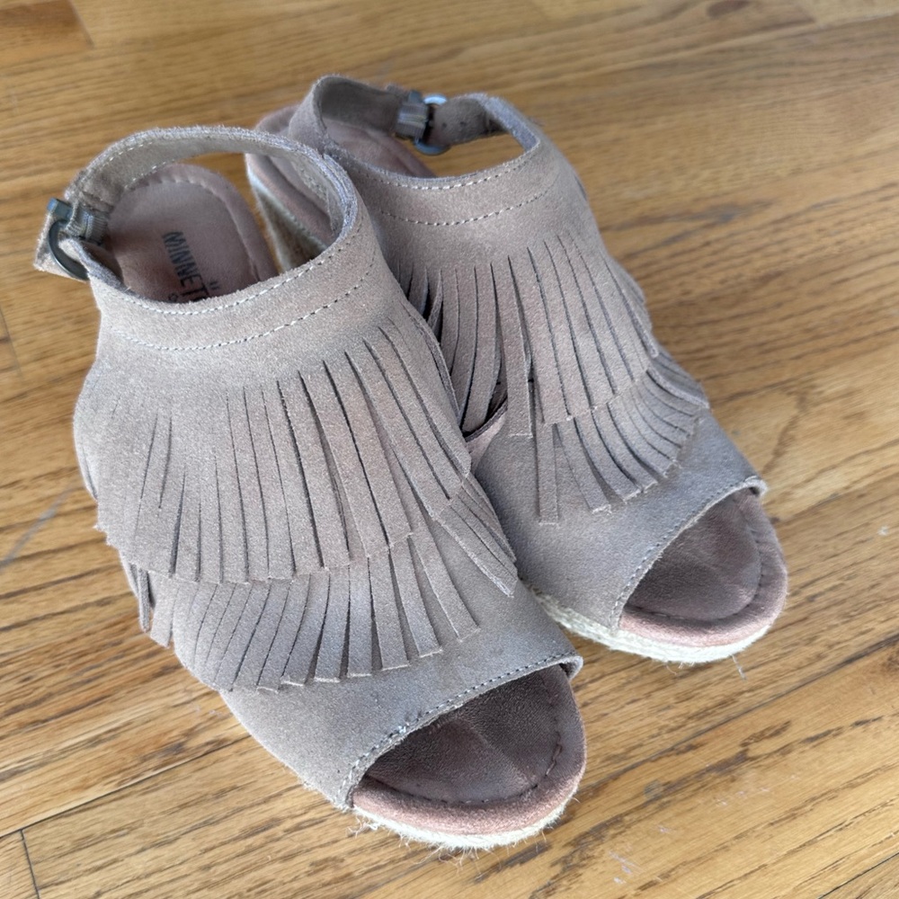 Fringe suede wedges